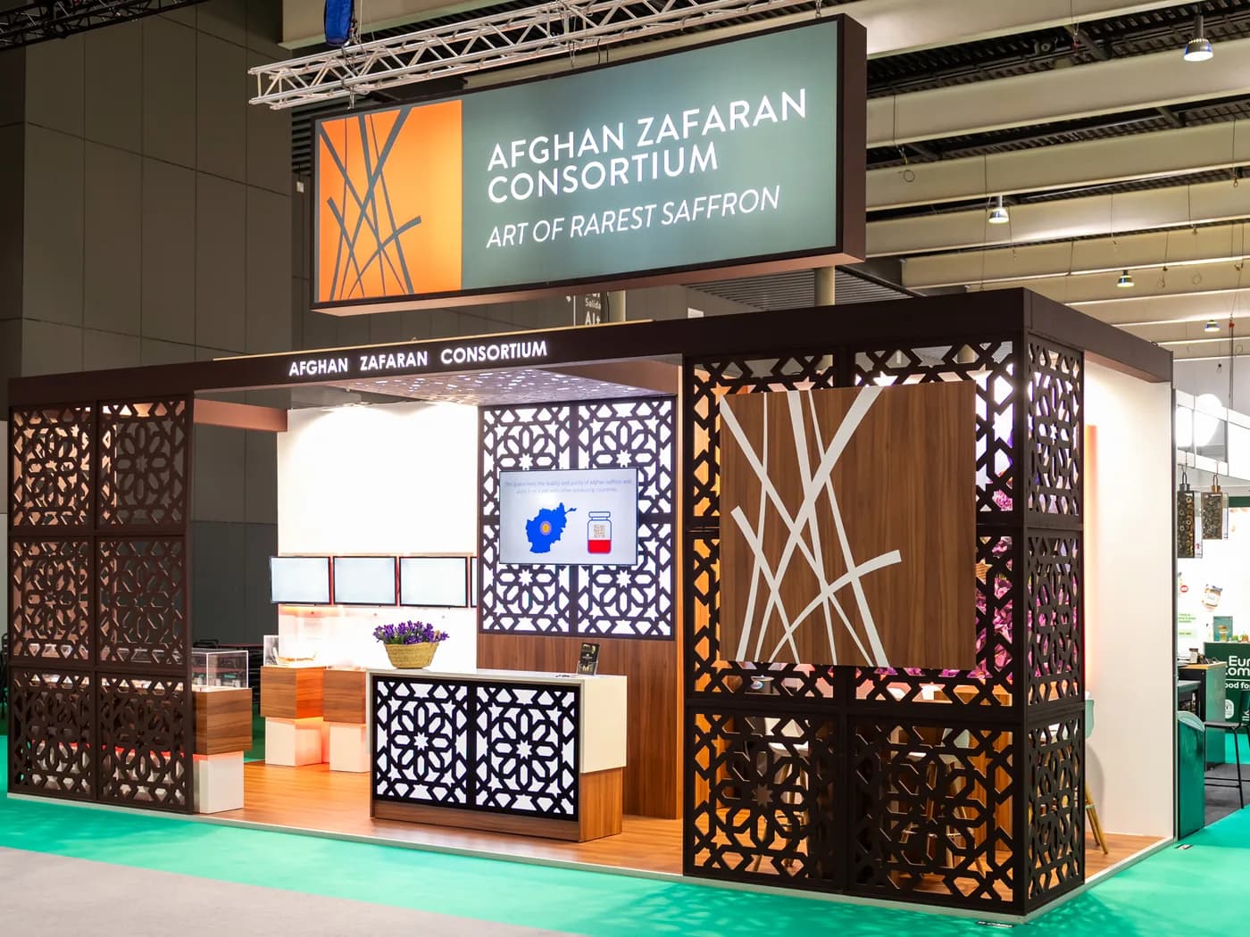 The Afghan Zafaran Consortium exhibition stand at an international trade fair